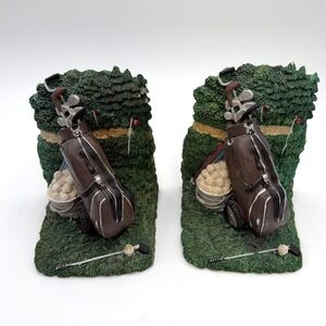 Golf Theme Bookends Set Golf‎ Bag Clubs Golf Balls Green Grass Course Decor